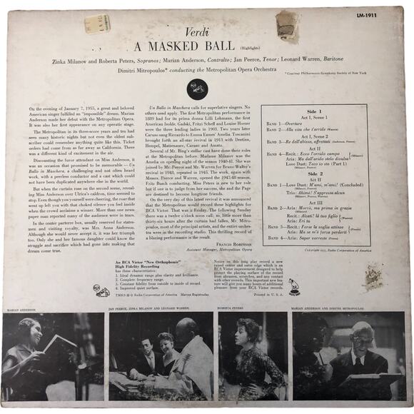 Giuseppe Verdi - A Masked Ball (Highlights) 1955 Vinyl Record Double LP Opera - Picture 2 of 6